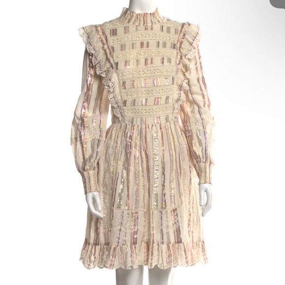 Sea Dresses & Skirts - 100% COTTON SEA NY Cream Metallic Stripe Eyelet Mini Dress long sleeve smocked 8